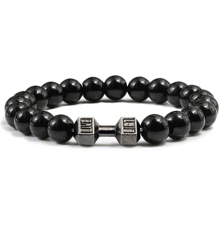 OAIITE 8mm Charm Classic Volcanic Rock Bracelet Men Dumbbell Beaded Bracelet Women Reiki Energy Fitness Weight Loss Jewelry