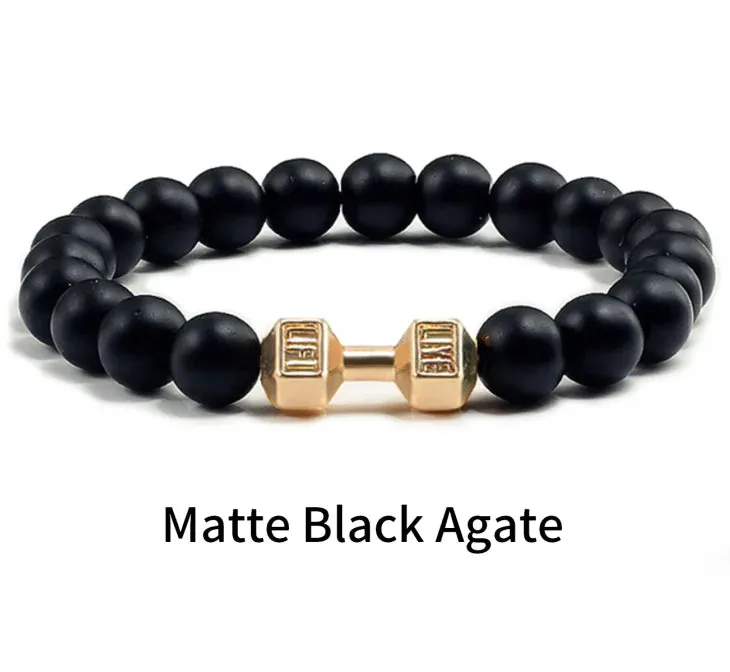OAIITE 8mm Charm Classic Volcanic Rock Bracelet Men Dumbbell Beaded Bracelet Women Reiki Energy Fitness Weight Loss Jewelry