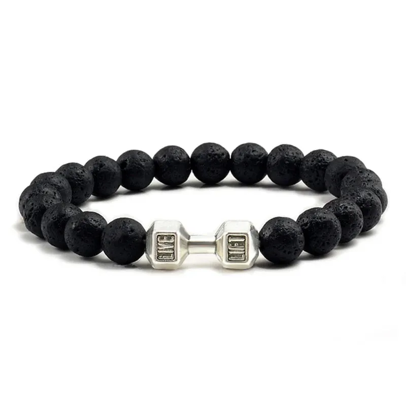 OAIITE 8mm Charm Classic Volcanic Rock Bracelet Men Dumbbell Beaded Bracelet Women Reiki Energy Fitness Weight Loss Jewelry