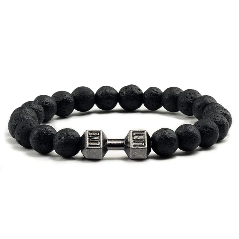 OAIITE 8mm Charm Classic Volcanic Rock Bracelet Men Dumbbell Beaded Bracelet Women Reiki Energy Fitness Weight Loss Jewelry