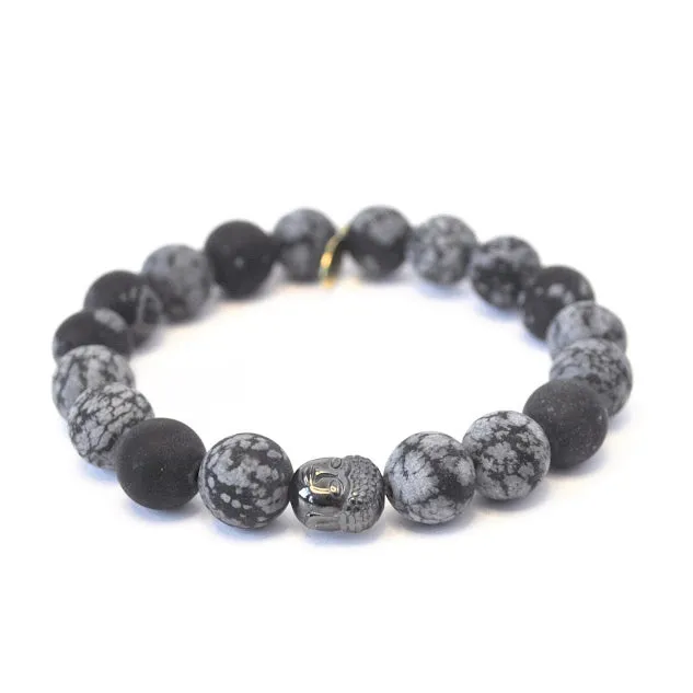 Obsidian Crystal Bracelet | Matte Black Snowflake   Buddha