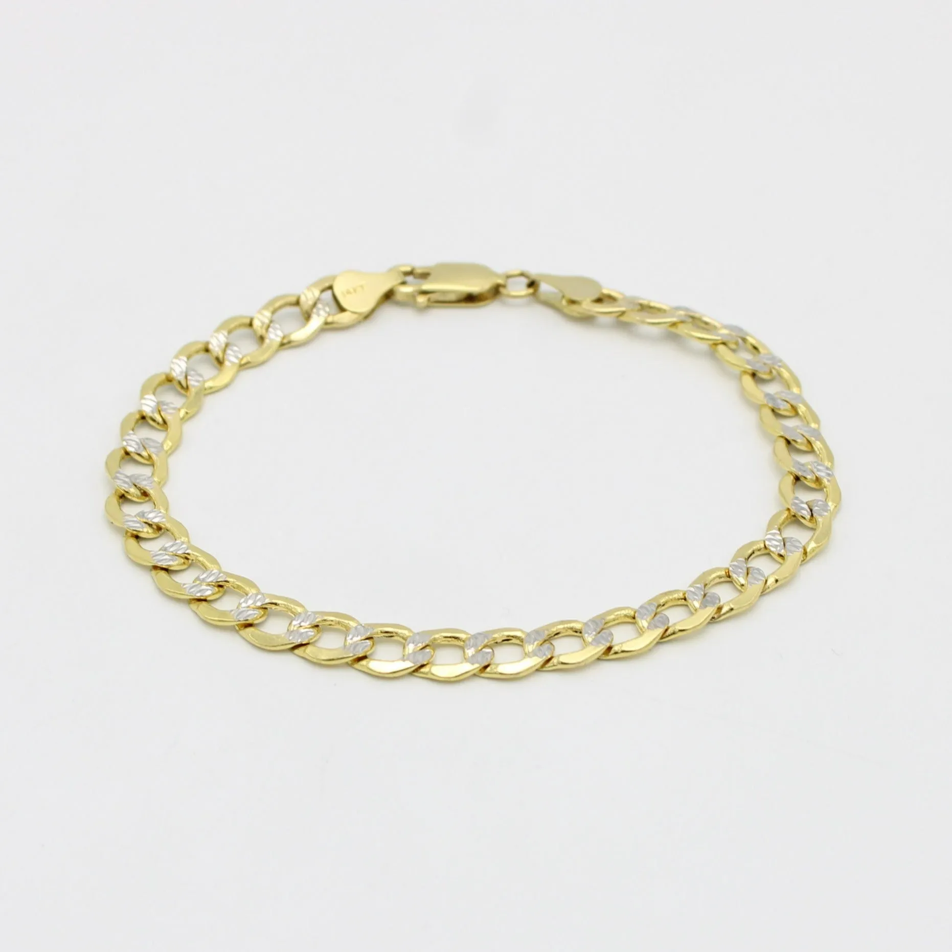 Offer $700.00 Semi-Solid Flat Cuban Bracelet ( Unisex ) Two Tones Yellow Gold