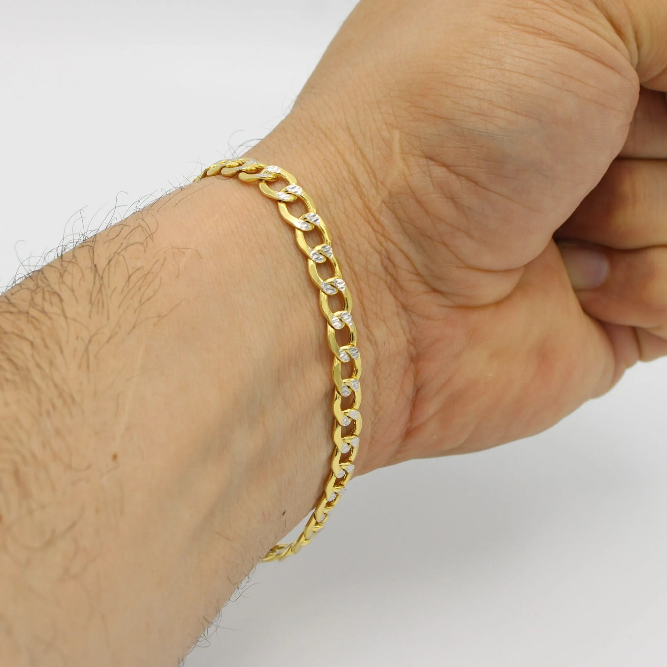 Offer $700.00 Semi-Solid Flat Cuban Bracelet ( Unisex ) Two Tones Yellow Gold