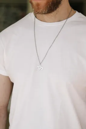 Om necklace for men, silver Yoga necklace for him