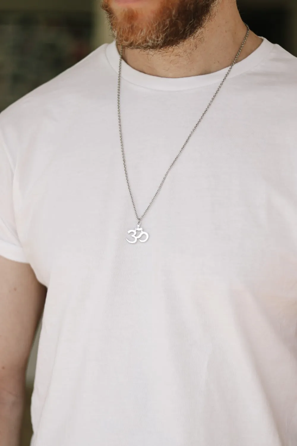 Om necklace for men, silver Yoga necklace for him