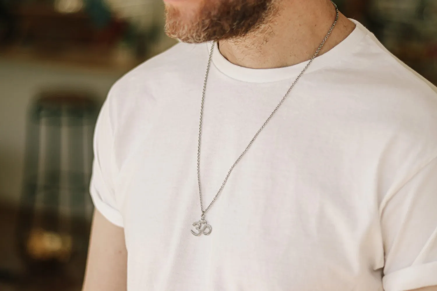 Om necklace for men, silver Yoga necklace for him