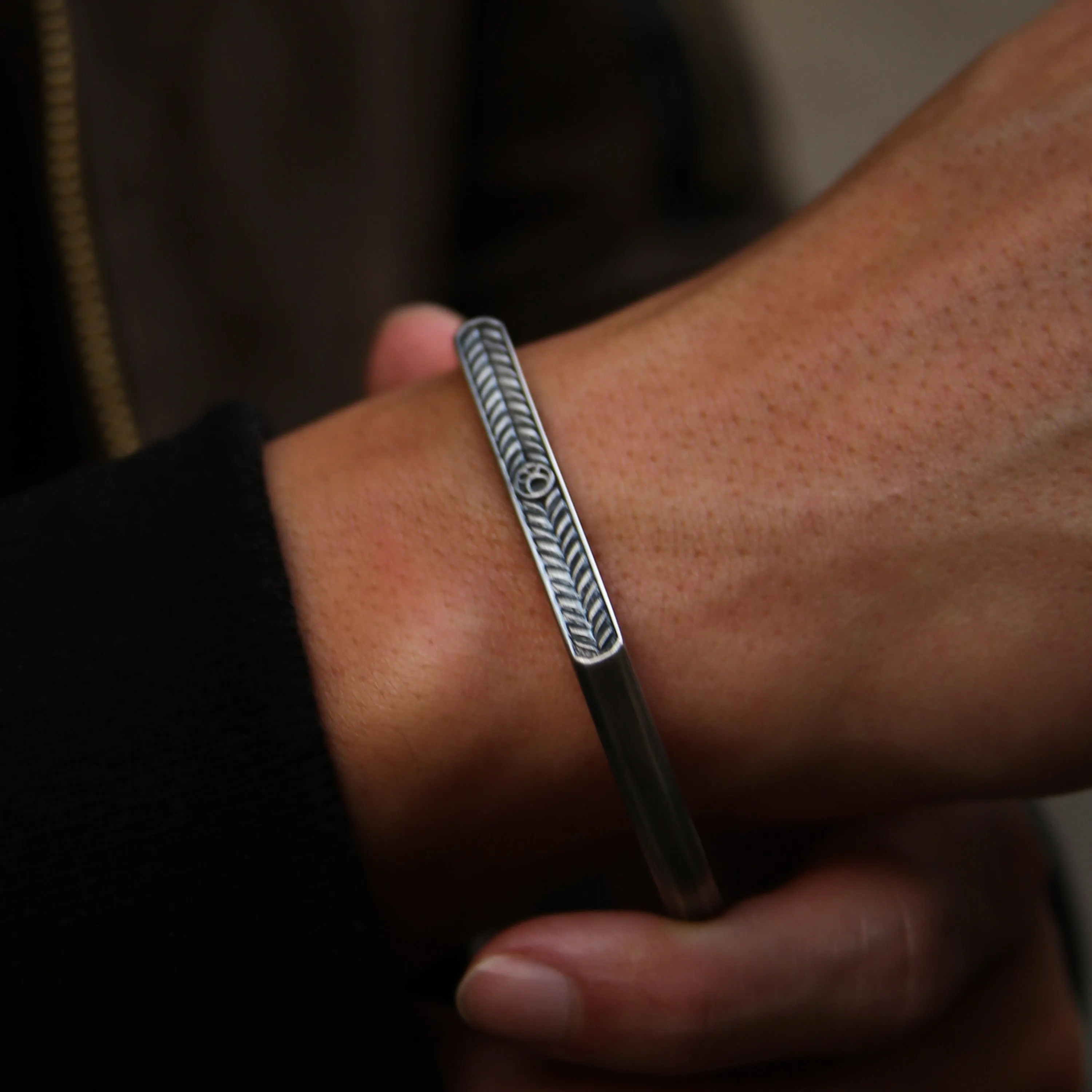 Omega 925 Silver Engraved Cuff Bracelet