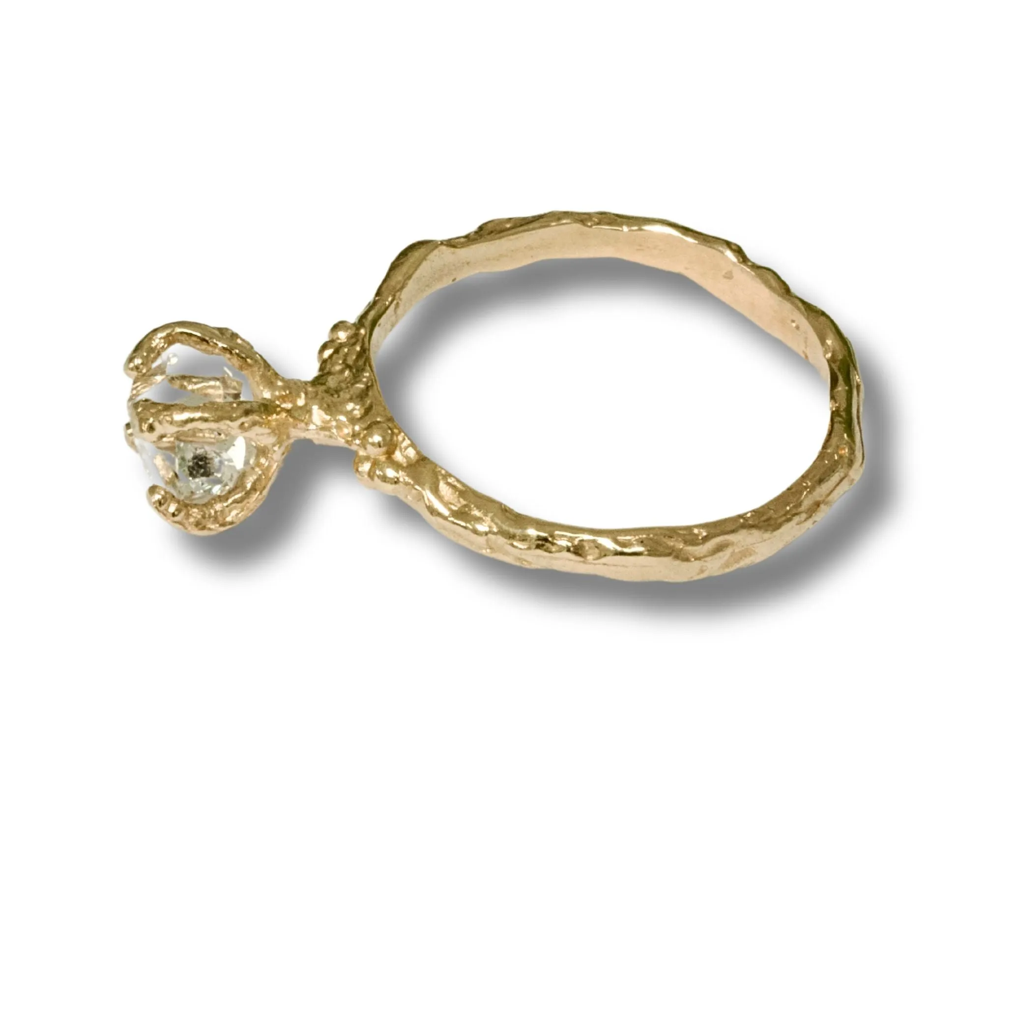 Organic Earth Engagement Ring, Herkimer Quartz Diamond 9ct Gold Ring