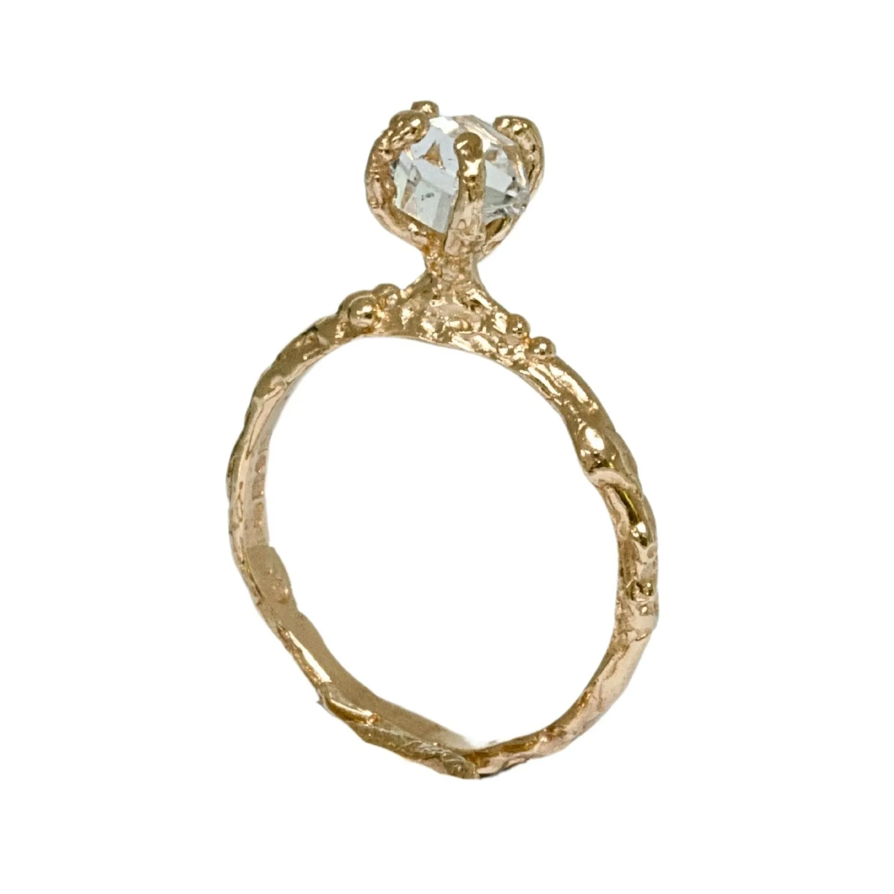 Organic Earth Engagement Ring, Herkimer Quartz Diamond 9ct Gold Ring