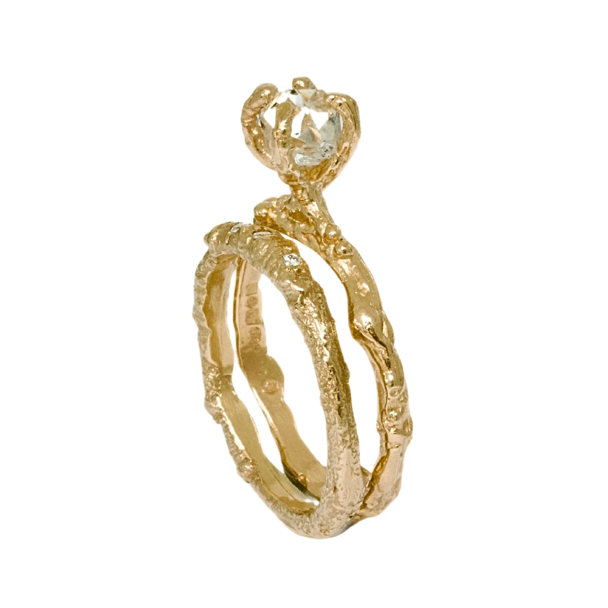 Organic Earth Engagement Ring, Herkimer Quartz Diamond 9ct Gold Ring