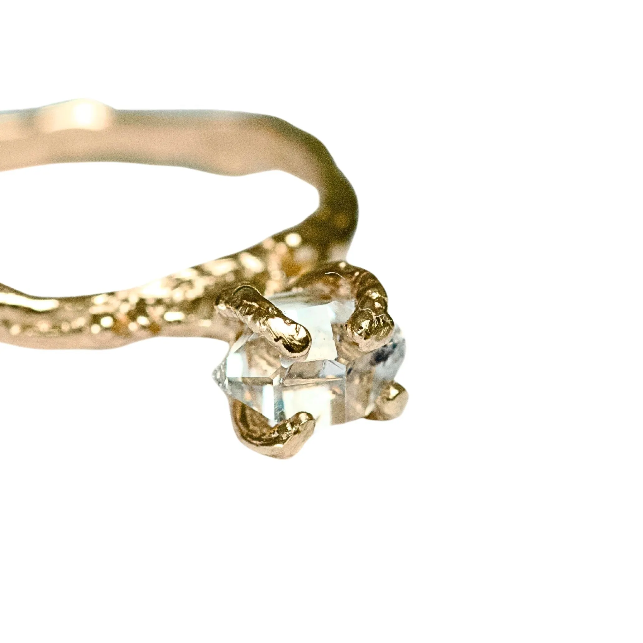 Organic Earth Engagement Ring, Herkimer Quartz Diamond 9ct Gold Ring