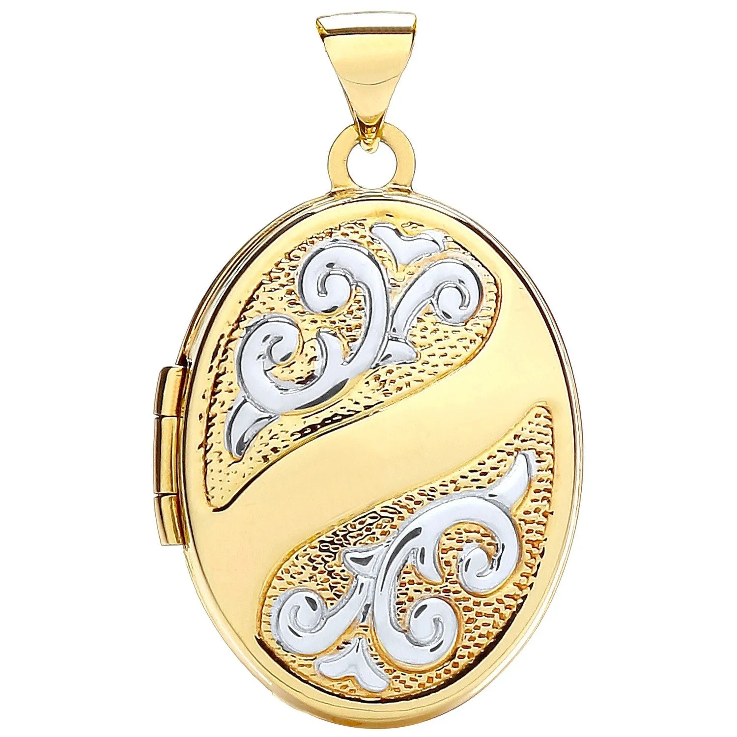 Oval Shaped 9ct 2 Tone Gold Locket Pendant Necklace