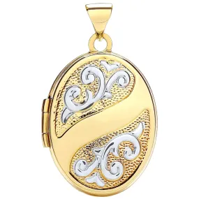 Oval Shaped 9ct 2 Tone Gold Locket Pendant Necklace