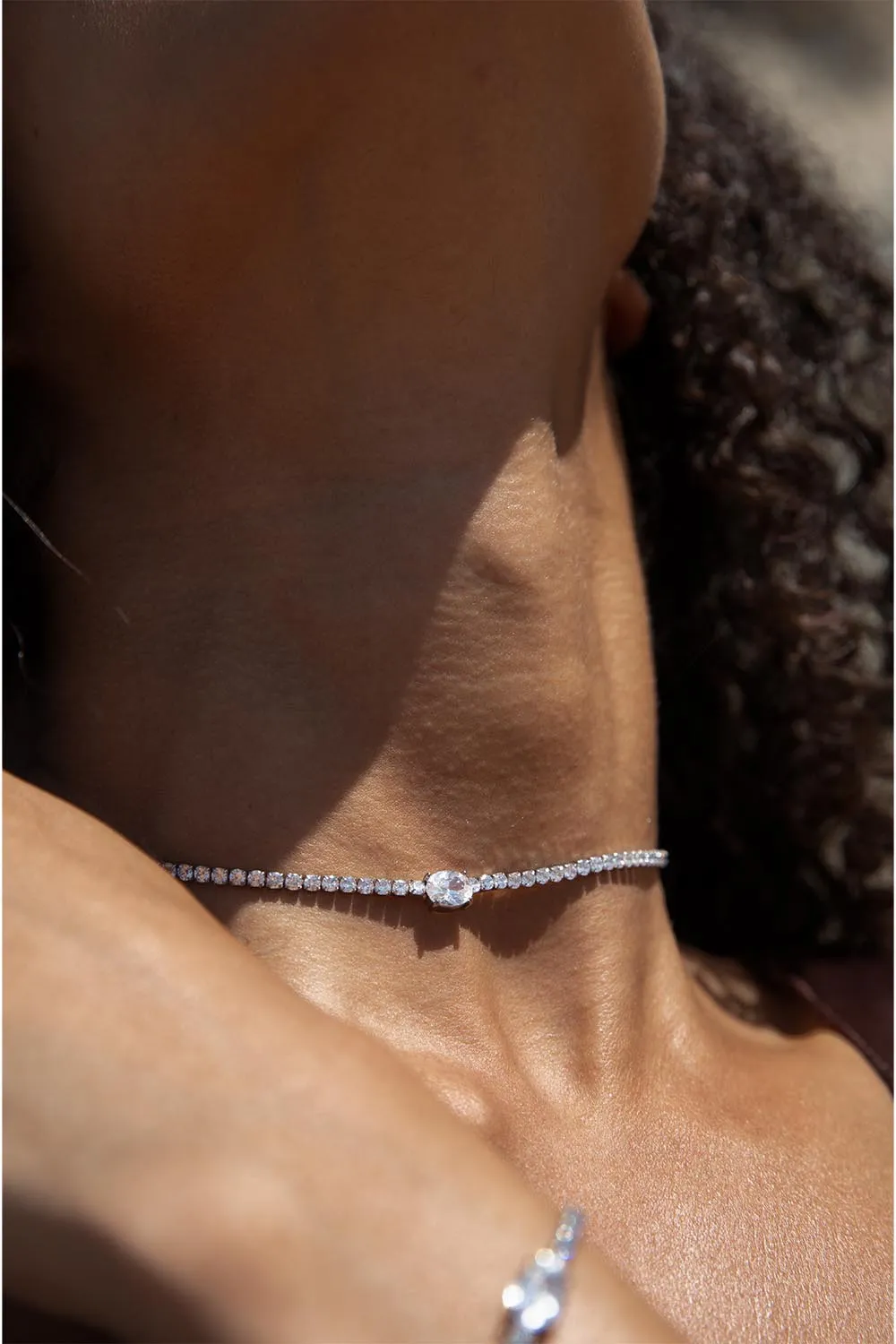 Oval Tennis Necklace Silver