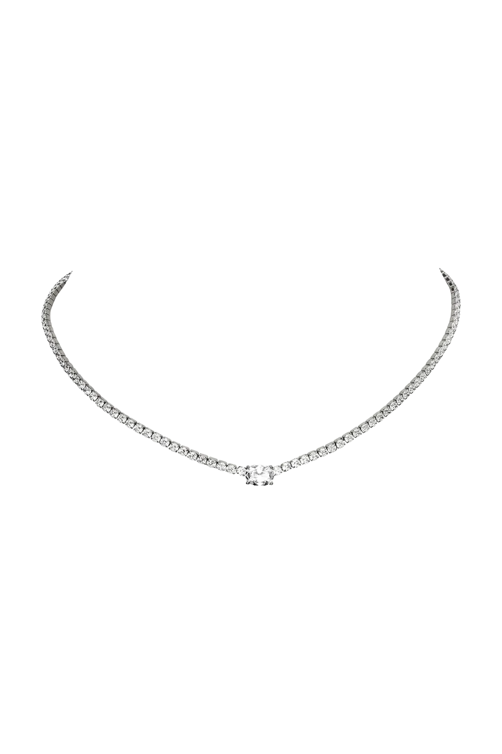 Oval Tennis Necklace Silver