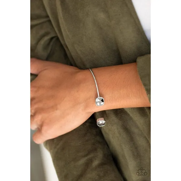 Paparazzi Totally Traditional Square Rhinestone Silver Cuff Bracelet