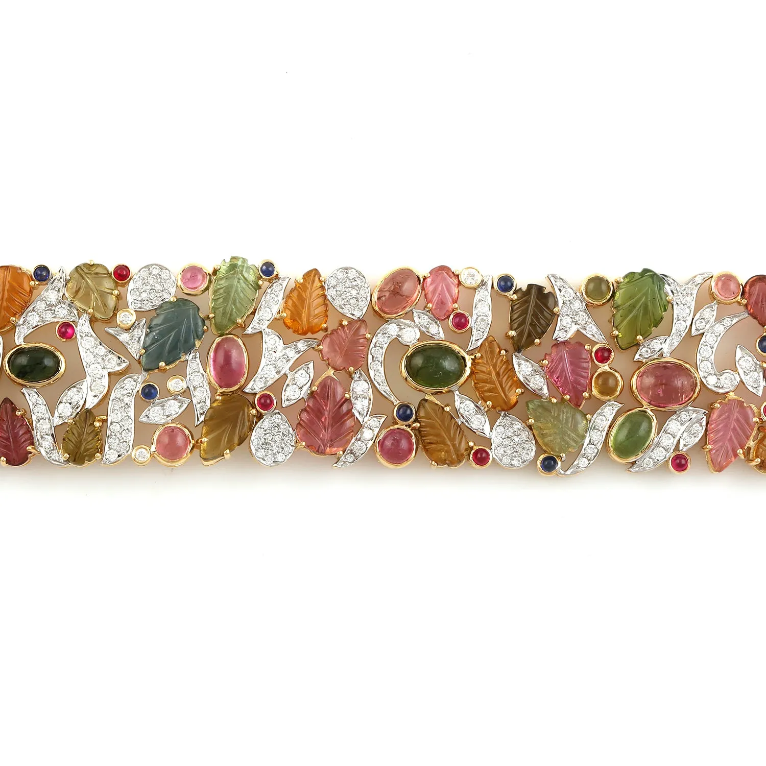 Pave Diamond Tourmaline Sapphire Gemstone Cluster Bracelet Jewelry 18k Gold