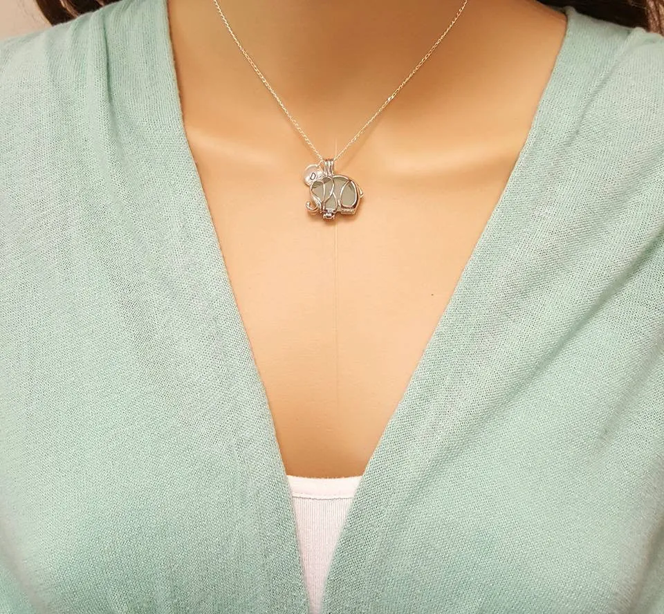 Personalized Jewelry Genuine Sea Glass In Sterling Elephant Locket