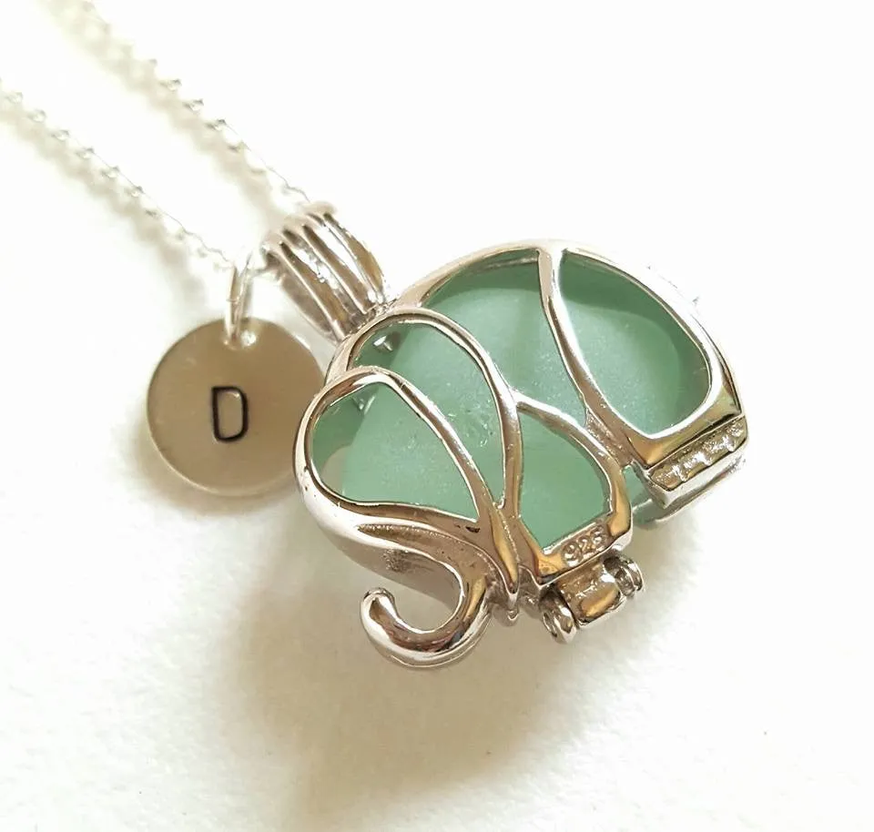 Personalized Jewelry Genuine Sea Glass In Sterling Elephant Locket