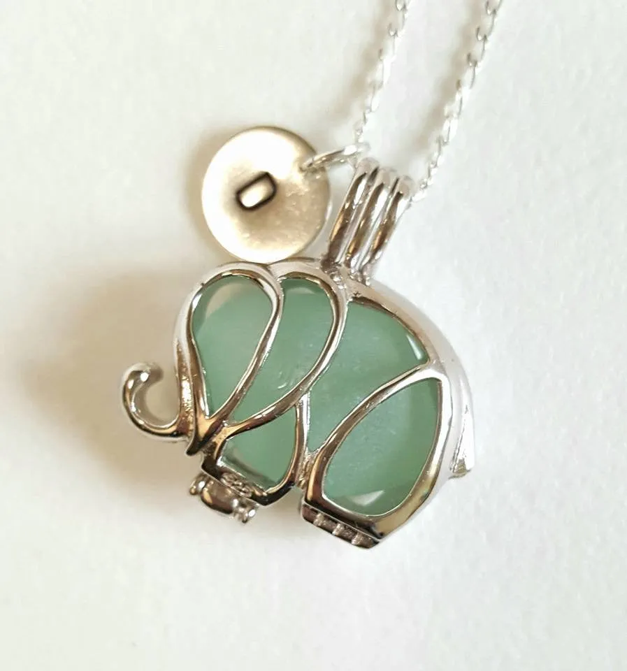 Personalized Jewelry Genuine Sea Glass In Sterling Elephant Locket