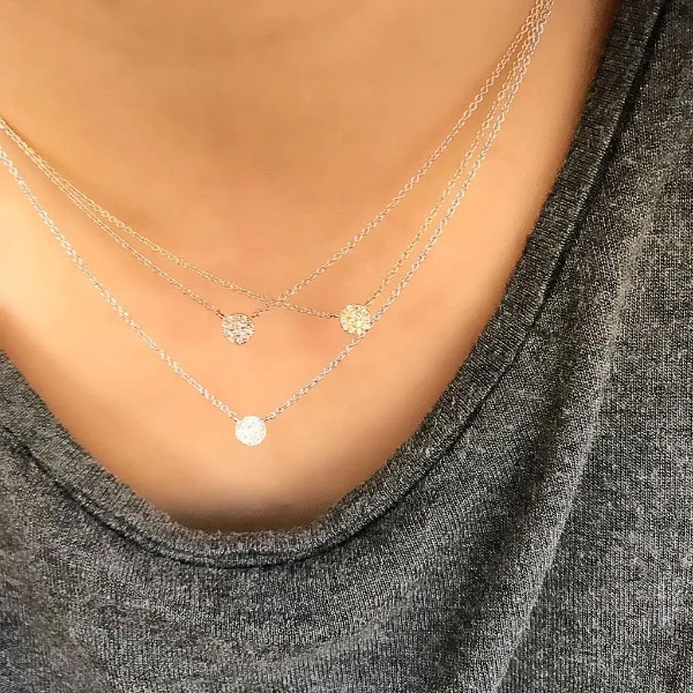 Petite Pave Disc Necklace - 4.5mm Diameter