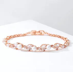 "Senna" - Pearl and Cubic Zirconia Bridal Bracelet - Available in Silver, Rose Gold and Yellow Gold