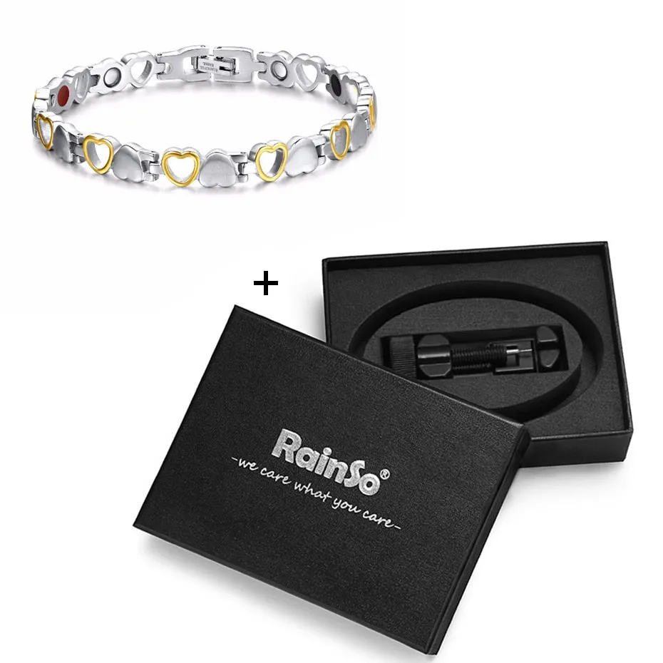 Rainso Fashion Stainless Steel Bracelet For Women With Magnet Energy Bio Health Care Jewerly Bracelet viking Lovers Hand Chain