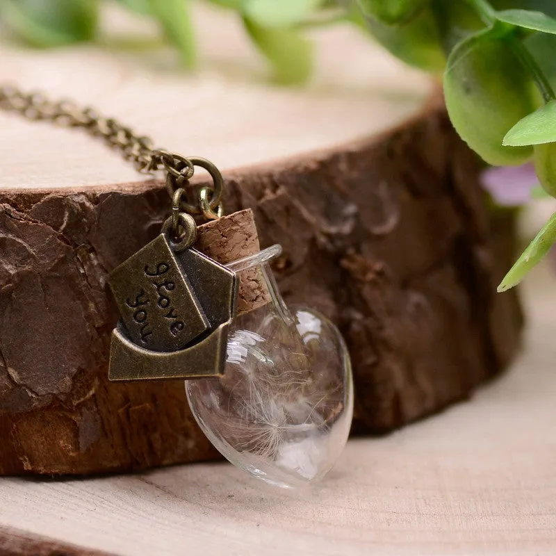Real Plants Glass Floating Lockets Necklaces Dandelions Chain of Seeds FREE Pendant Necklace for Women Mori Girl's Wish Locket