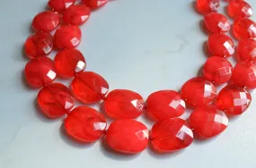 Red Acrylic Bead Chunky Multi Strand Lucite Statement Necklace - Elizabeth