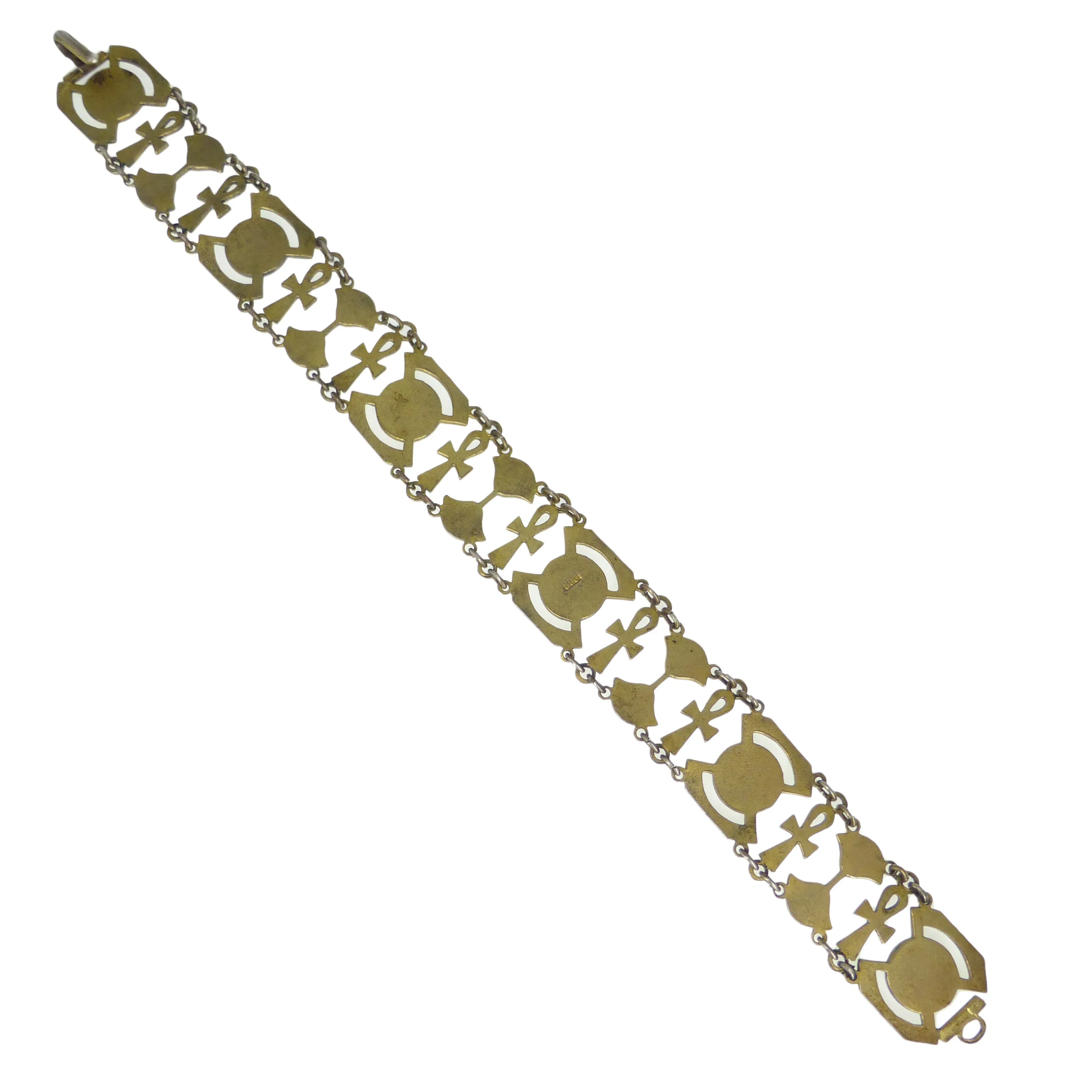 Reserved | Antique Silver Gilt Egyptian Revival Enamel Panel Bracelet