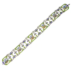 Reserved | Antique Silver Gilt Egyptian Revival Enamel Panel Bracelet
