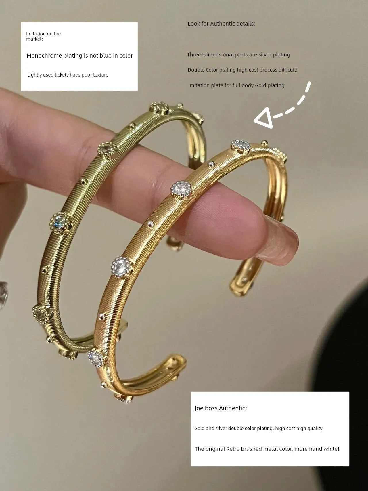 Retro Gold Texture Rhinestone Bracelet