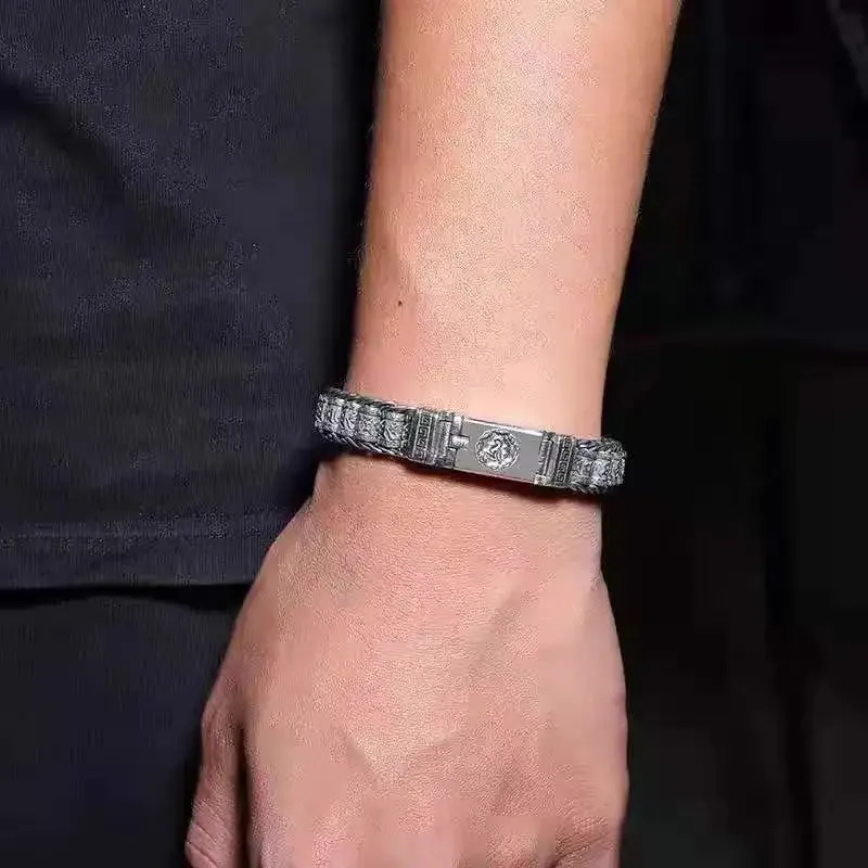 Retro Name Amitabha Men Six Character Truth S925 Sterling Silver Bracelet for Buddhism Male Jewelry Accessories Free Shipping