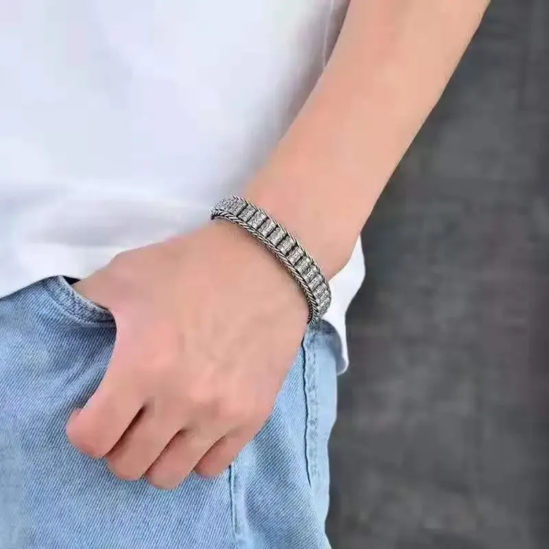 Retro Name Amitabha Men Six Character Truth S925 Sterling Silver Bracelet for Buddhism Male Jewelry Accessories Free Shipping