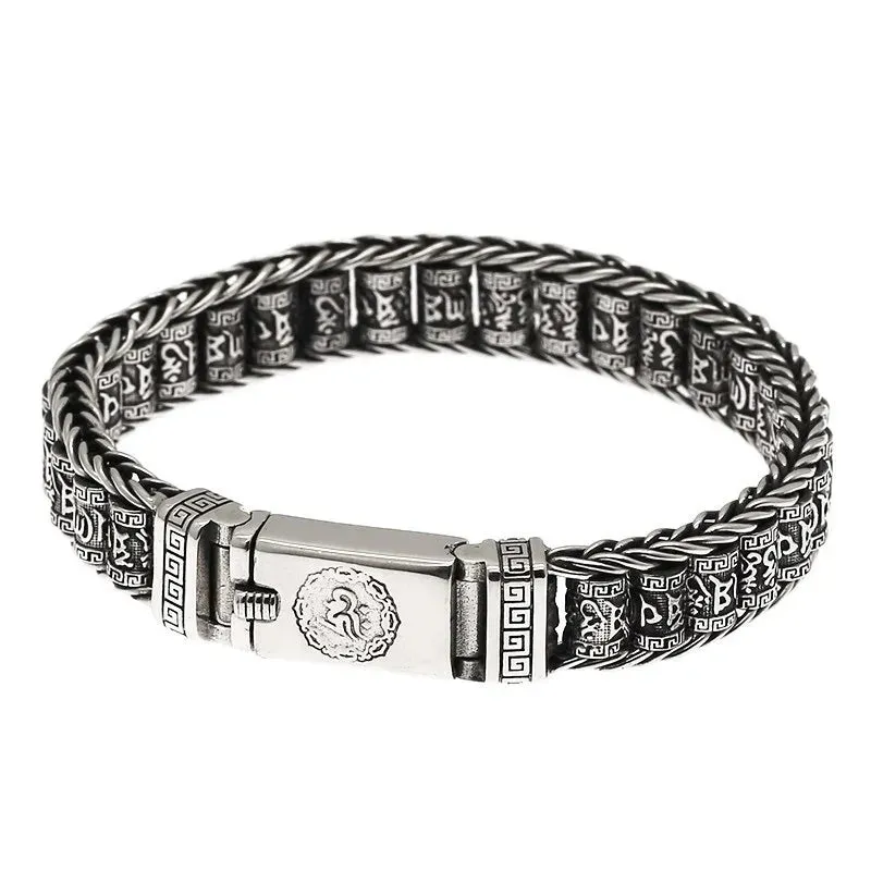 Retro Name Amitabha Men Six Character Truth S925 Sterling Silver Bracelet for Buddhism Male Jewelry Accessories Free Shipping