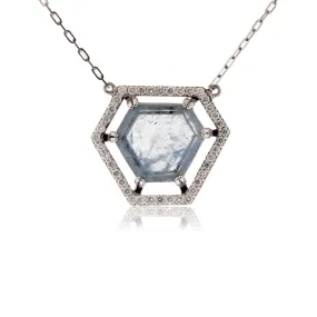 Rough Aquamarine & Diamond Halo Style Pendant