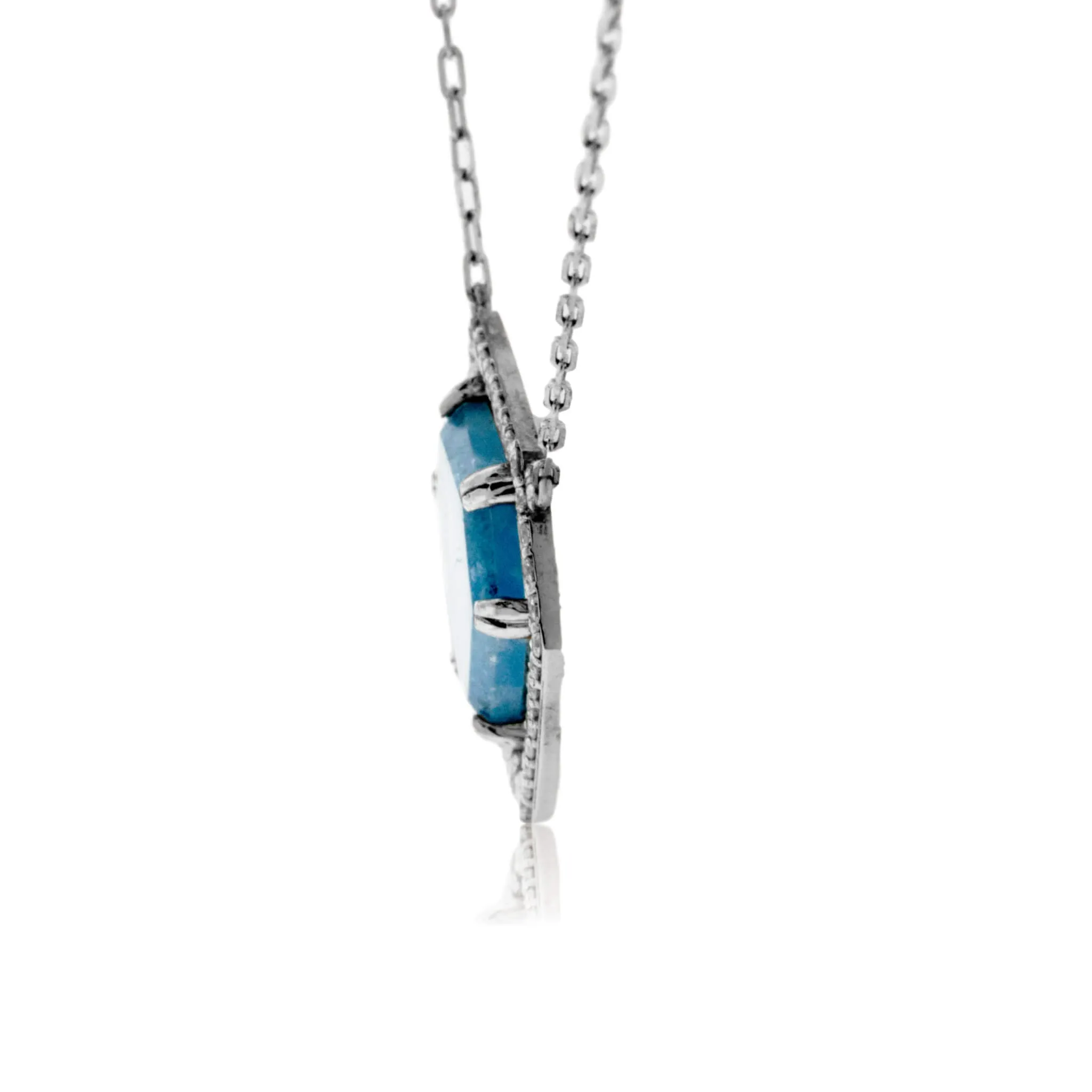 Rough Aquamarine & Diamond Halo Style Pendant
