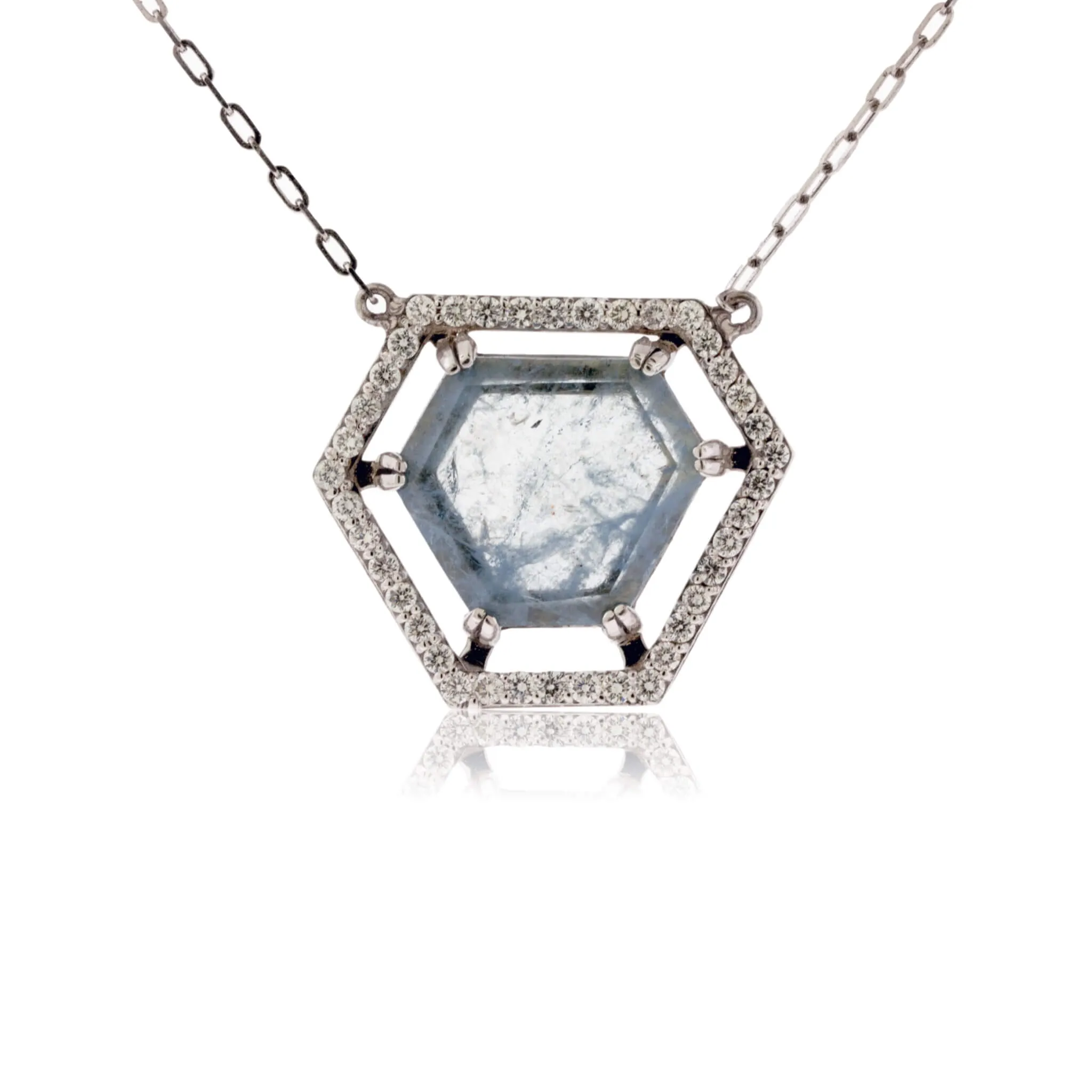 Rough Aquamarine & Diamond Halo Style Pendant