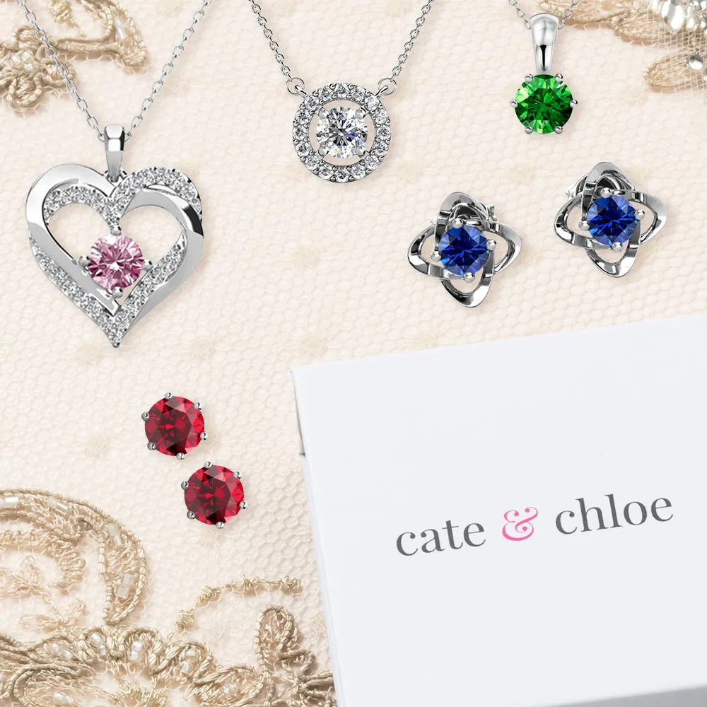 Royal 18k White Gold Plated March Birthstone Halo Necklace with Round Cut Aquamarine Swarovski Crystals