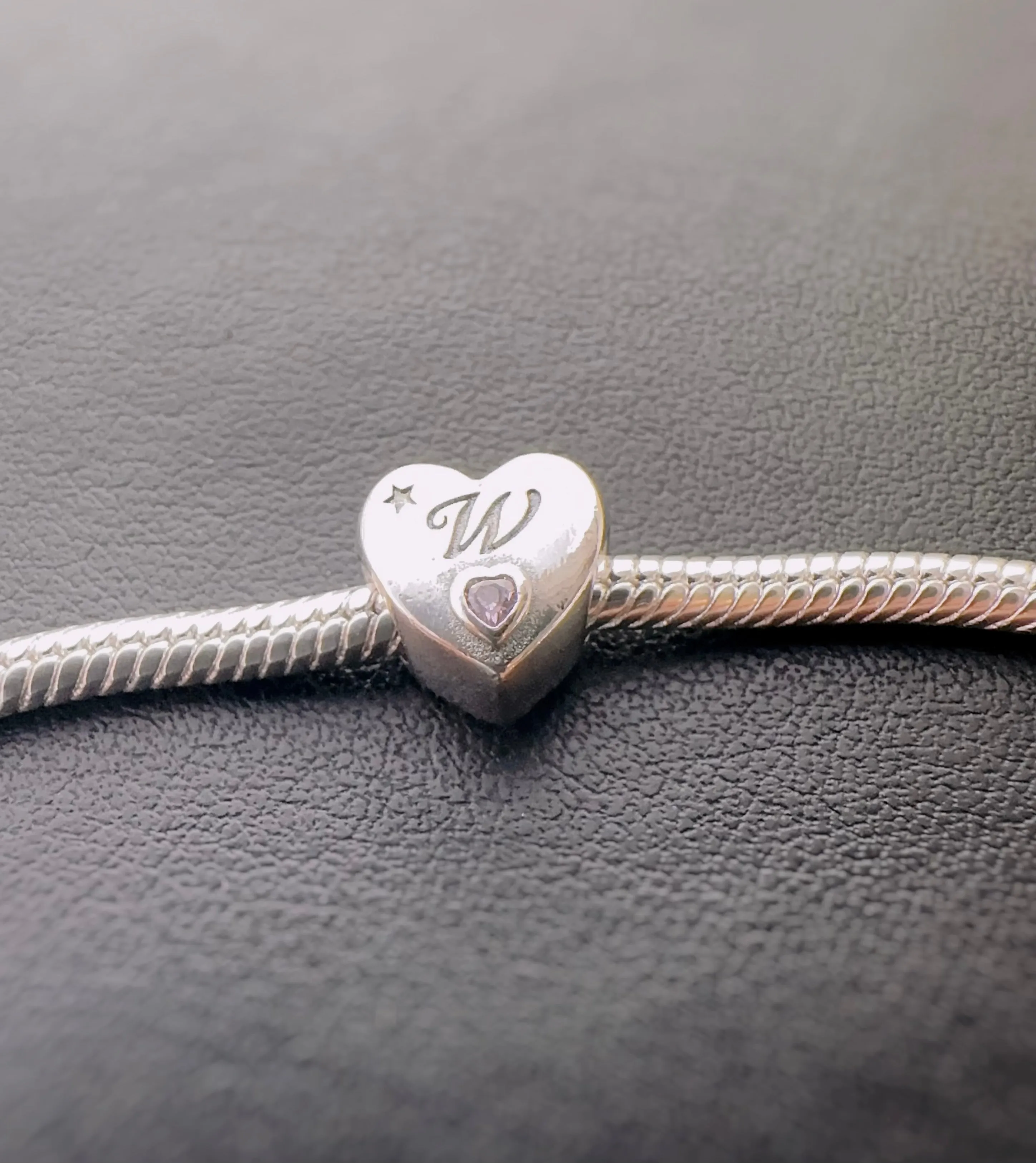 S925 Silver New Alphabet Initial Letter W Heart Charm For Bracelet and Necklace