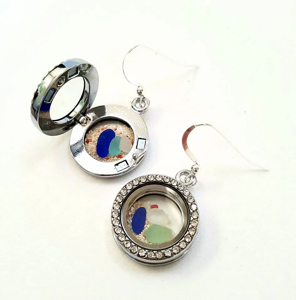 Sand Earrings With GENUINE Sea Glass In Lockets