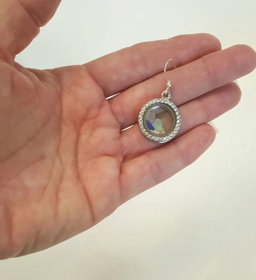 Sand Earrings With GENUINE Sea Glass In Lockets