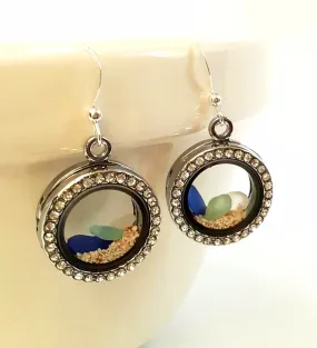 Sand Earrings With GENUINE Sea Glass In Lockets