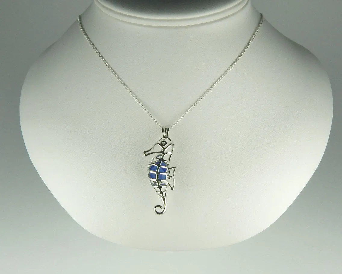 Seahorse Necklace Sea Glass Jewelry In Rare Cobalt Blue Seaglass