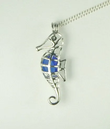 Seahorse Necklace Sea Glass Jewelry In Rare Cobalt Blue Seaglass