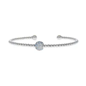 Silver Cubic Zirconia Pave Ball Open Cuff Bracelet