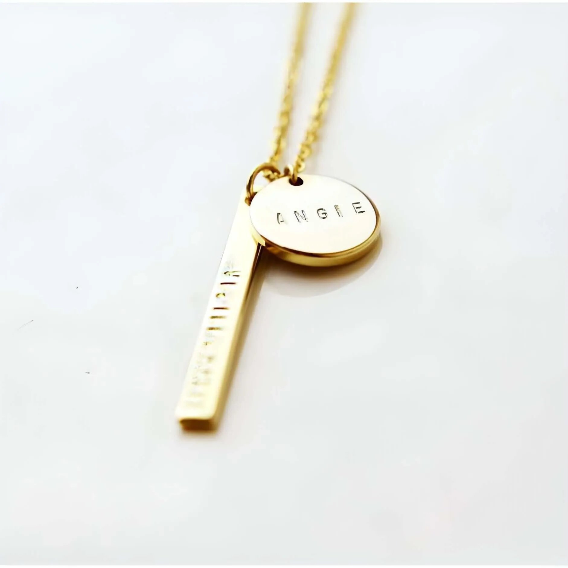 Silver Disc and Bar Initials  Necklace