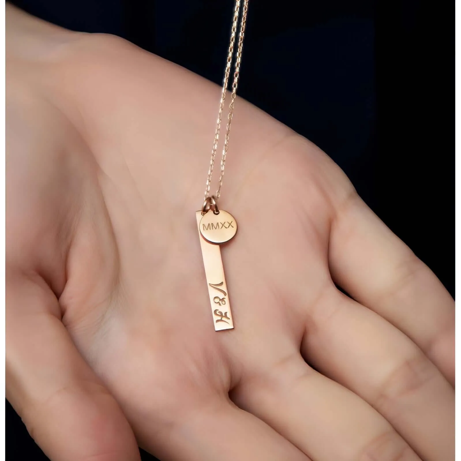 Silver Disc and Bar Initials  Necklace