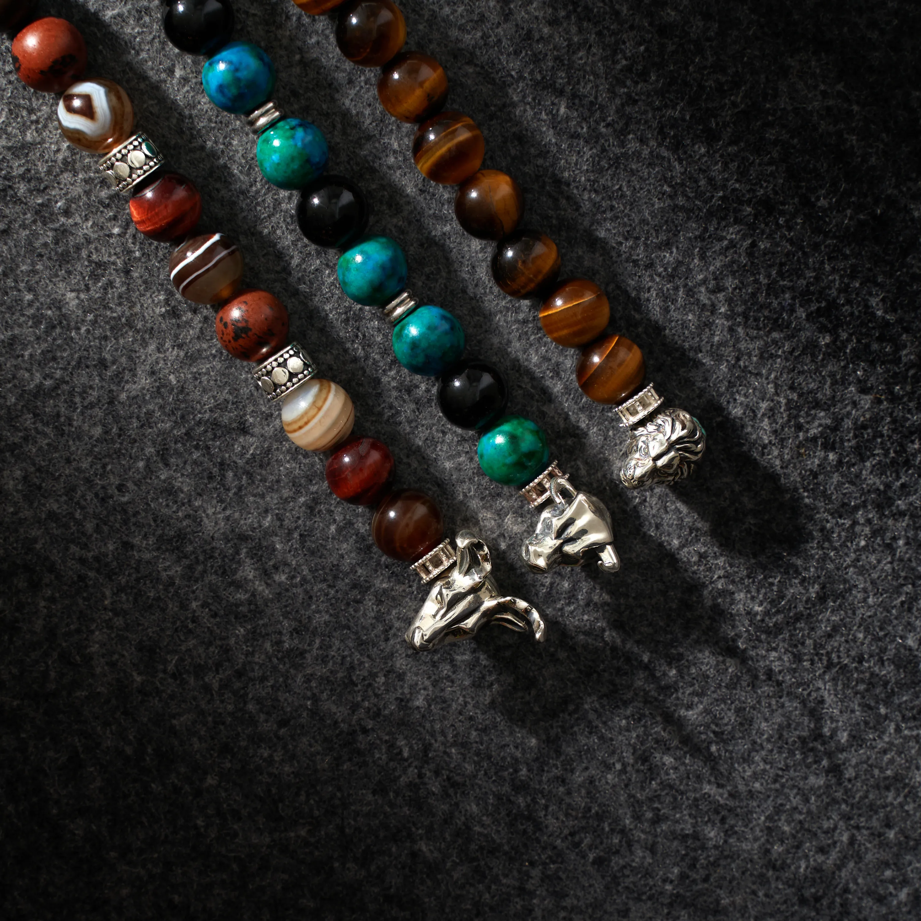 Silver Lion Tiger Eye Bead Bracelet