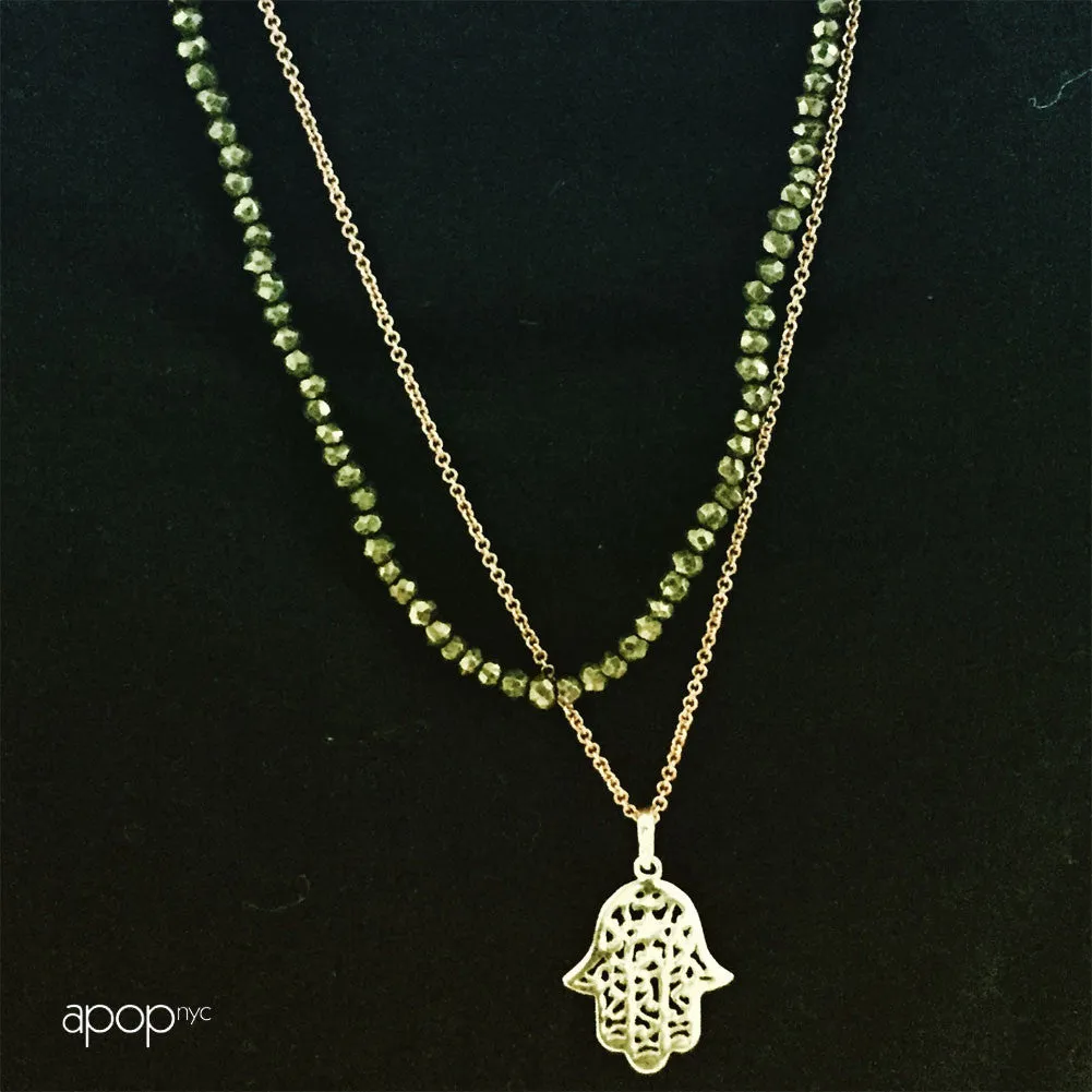 Silver Pyrite Beaded Wrap Necklace 30 inch